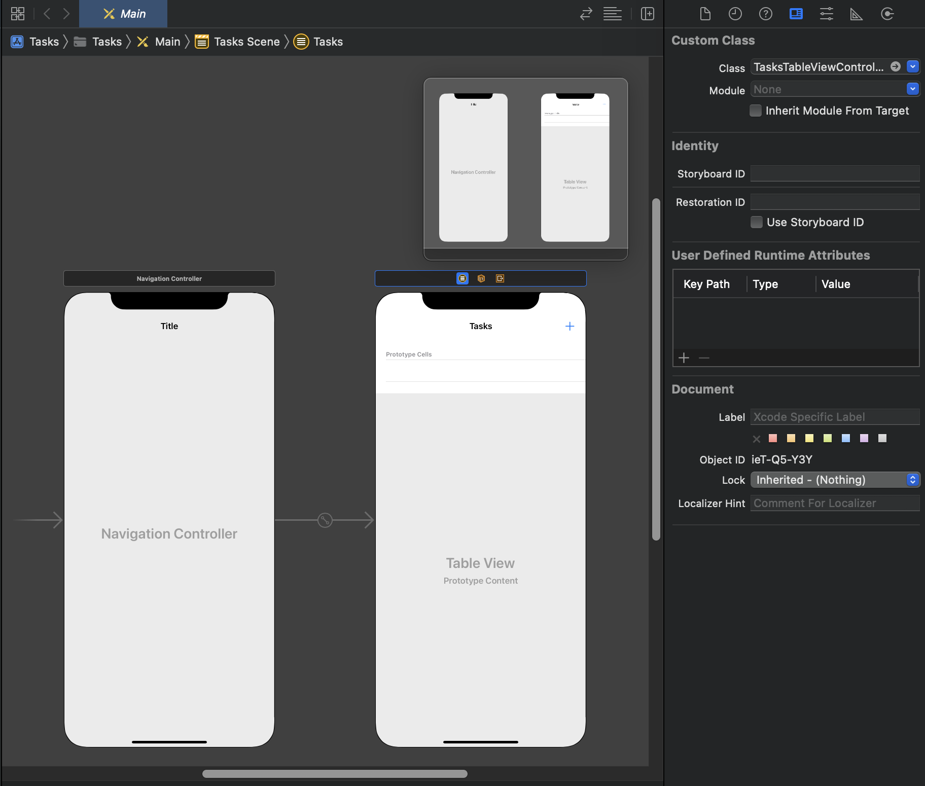 Table View controller in the storyboard editor